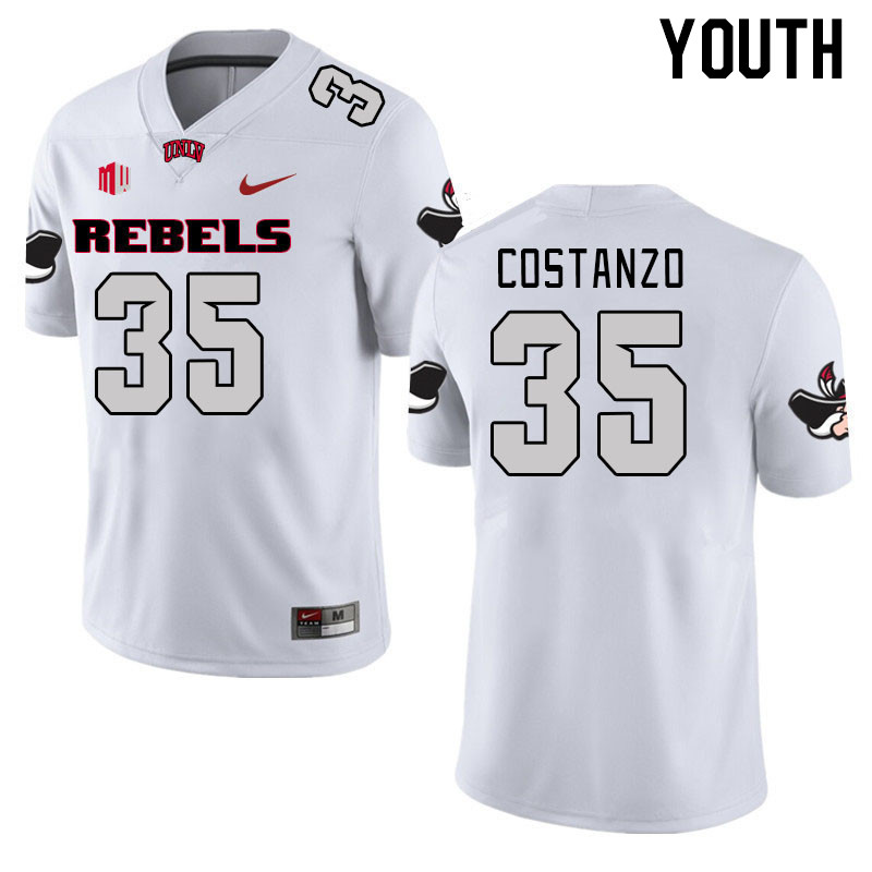 Youth #35 Anthony Costanzo UNLV Rebels 2023 College Football Jerseys Stitched-White - Click Image to Close